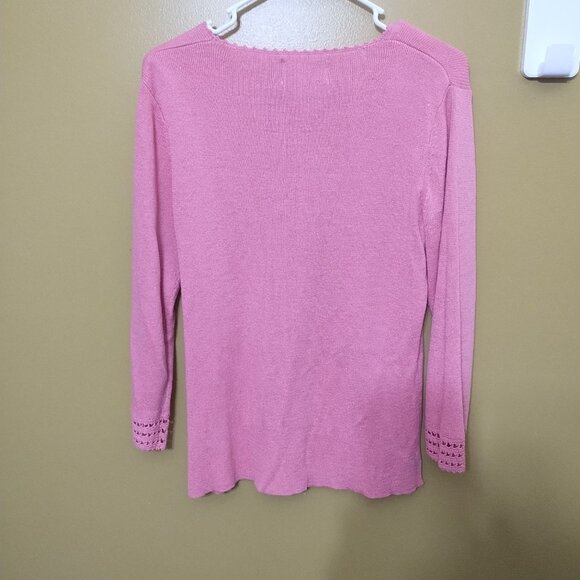 VTG 90s Sag Harbor Long Sleeve V Neck Knit Sweater w Crochet Accents M Barbie - Picture 6 of 6